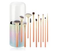 15-piece Makeup Brush Set with Case, Dense Synthetic Fiber Premium Metal Ferrule Wood Handle Kabuki Brushes, Gifts for Her (12 pink brushes + buckets)