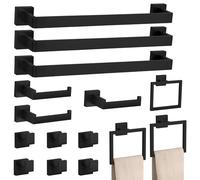 15-Piece Matte Black Bathroom Accessories Set - 23.6" Towel Bar, Towel Ring, Toilet Paper Holder & Hooks, Wall Mounted Bathroom Hardware, Rust & Corrosion-Resistant, Ideal for Modern Bathrooms