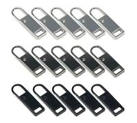 15 Piece Metal Zipper Pull Replacement Kit, Removable Zipper Tabs for Purse, Clothes, Jeans, Luggage & Bags (Black/Silver/Gray)