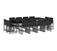 vidaXL 13 Piece Garden Dining Set with Cushions Black Poly Rattan