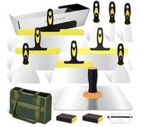 15-Piece Professional Drywall Tool Kit - 14PCS Stainless Steel Drywall Knife Set with 12" Aluminum Hawk, 14" Mud Pan, Oxford Carry Bag & Sanding Block, Complete Spackle Tools for Home & Contractor