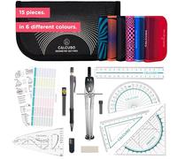 15-Piece Professional Maths Set & Geometry Sets for Secondary School - Compass Maths, Protractor and Compass Set - Premium Zipper Case in 6 Colours