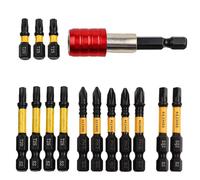 15 Piece Screwdriver Bit Set, 1/4 Inch Hex Shank with Magnetic Bit Holder for Torx T20 T25 PH SQ2, Compatible with Impact Driver and Power Tools