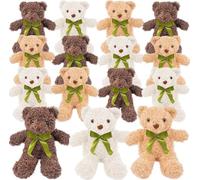15 Piece Small Teddy Bear Set, Small Plush Bears, 25 cm Cute Soft Plush Bear Toy with Bow Tie for Graduation, Baby Shower, Christmas, Birthday Party, Party Gift, Gold, Brown, White