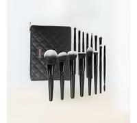 15 Piece Synthetic Vegan Makeup Brush Set with Quilted Bag, Black
