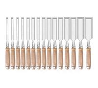 15-Piece Woodworking Wood Chisel Set, Steel Construction, Solid Wood Handle with Hammer End for Woodworking, Carving,Cutter Head Width-6-38mm