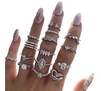 15 Pieces Ankle Stacking Rings Set for Women Crystal Rhinestone Finger Statement Ring Sets Vintage Joint Knot Middle Rings for Teenage Girls Stackable Rings Jewellery Accessories