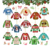 15 Pieces Christmas Ugly Sweater Diamond Painting Keychain 5d Sweater Diamond Art Keychains Christmas Diamond Painting Kits for Xmas DIY Crafts Hanging Ornaments Home Decor