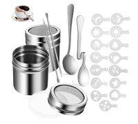 15 Pieces Coffee Decorating Stencils, Coffee Latte Art Pen Set Stainless Steel Mesh Powder Shaker Barista Tools with Spoons for Decorating Cake Cappuccino