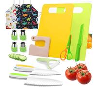 15 Pieces Kitchen Knife Set-Kids Montessori Kitchen Set Cooking Sets Real-Toddler Safe with 2 Dinosaur Aprons Plastic Toddler Safe Knife Crinkle Cutter Kids Cutting Board Birthday Gift 3-8 Year Old