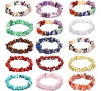 15 Pieces Natural Gemstone Bracelets Irregular Chips Beads Stretch Bracelets Spiritual Healing Chakra Crystal Jewelry for Women