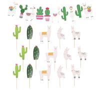 15 Pieces Of Cactus Alpaca Plug-Ins And 1 Set Of Cartoon Banners, Desert Themed Ornaments, Cake Accessories, Birthday Party Supplies.