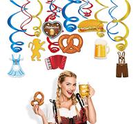 15 Pieces Oktoberfest Hanging Swirls Double Spiral Ceiling Decorations Oktoberfest Foil Hanging Swirl Streamers with Beer Sausage Party Supplies for Bavarian Oktoberfest Birthday Wedding Festival