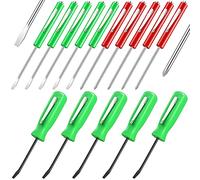 15 Pieces Pocket Screwdriver with Magnet Pocket Clips 2 Ends Mini Top Slotted and Cross Head Slotted Head with Magnet Top Mini Pry Bar Set,Green,Red