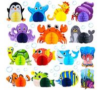 15 Pieces Sea Animal Honeycomb Centerpiece, Ocean Themed Marine Creature Decoration Table Honeycomb Party Supplies for Party Table, Birthday, Baby Shower Blue