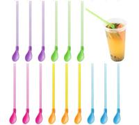 15 Pieces Slush Straws, Slush Straws,Colored Straw Spoon 2 in 1, Plastic Reusable Straws, Reusable Straws Spoon Suitable