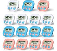 15 Pieces Small Digital Kitchen Timers Magnetic Countdown Timer Loud Alarm Big Digits Classroom Stopwatch Clock Timer for Cooking Baking Sports Games Office, White, Pink, Blue