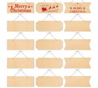 15 Pieces Unfinished Hanging Wood Sign Blank Hanging Decorative Wood Plaque Wooden Slices Banners with Ropes for Christmas Ornament DIY Home Crafts Supplies