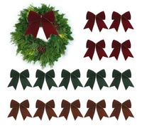 15 Pieces Velvet Bows for Christmas Tree 6 Inch Rustic DIY Crafts Twist Tie Xmas Wreaths Bows Ornaments for Gift Wrapping Garland Wedding Decor, 2.5" Width (Beige Khaki Green)