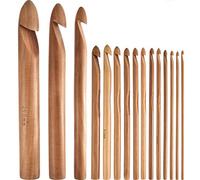 15 Pieces Wooden Bamboo Crochet Hooks Set Handcrafted Knitting Needles Weave Yarn Craft, 3 to 25 mm in Diameters