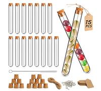 15 Plastic Test Tubes with Cork Stoppers, 20ml Test Tubes with Lids, Clear Plastic Test Tubes with Caps, Cleaning Brush, 10M Hemp Ropes and Kraft Paper, for DIY Craft Spices Liquids, Sweets Candy