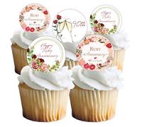 15 Pre-Cut 40th Ruby Wedding Anniversary Celebration Edible Wafer Paper Cake Cupcake Toppers Decorations - 5cm circles