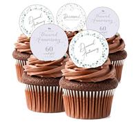 15 Pre-Cut 60th Diamond Wedding Anniversary Celebration Edible Wafer Paper Cake Cupcake Toppers Decorations - 5cm circles
