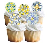 15 Pre-Cut La Dolce Vita Lemon Pattern Italian Inspired Edible Wafer Paper Cake Cupcake Toppers Decorations - 5cm circles