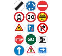 15 Pre-Cut Road Signs Signposts Driving Traffic Edible Wafer Paper Cake Cupcake Toppers Decorations - 5cm circles