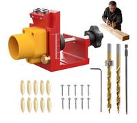 15° Precision Pocket Hole Jig Kit,Pocket Hole Drill Guide Jig Set,Metal Pocket Screw Jig System with 15 Degree Joint Angle Tool,Dowel Drill Joinery Screw Kit DIY Woodworking Carpentry Locator (Red)