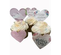 15 Precut Heart Shaped Happy Mothers Day Edible Wafer paper Cake Toppers Decorations - Mum Mummy