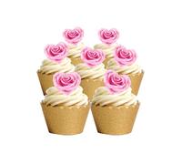15 Precut Valentines Day Pink Rose Heart Shaped Edible Wafer paper Cake Toppers Decorations
