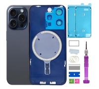 15 Pro Back Glass Replacement for iPhone 15 Pro Back Glass (6.1 Inches) with Pre-Installed Plate + Camera Frame + Lens + Reparing Tools (Blue Titanium)