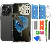 15 Pro Max Back Glass Replacement with Wireless Charging Flex Cable, Camera Frame All Parts for iPhone 15 Pro Max (6.7 Inch) Back Glass Replacement with Kit and Waterproof Tape (Black Titanium)