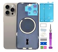 15 Pro Max Back Glass Replacement for iPhone 15 Pro Max Back Glass (6.7 Inches) with Pre-Installed Plate + Camera Frame + Lens + Reparing Tools (Natural Titanium)