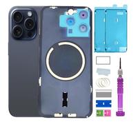 15 Pro Max Back Glass Replacement for iPhone 15 Pro Max Back Glass (6.7 Inches) with Pre-Installed Plate + Camera Frame + Lens + Reparing Tools (Blue Titanium)