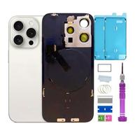 15 Pro Max Back Glass Replacement with Plate & Flex Cable and All Parts for iPhone 15pro Max Back Cover Glass (White Titanium, 6.7 Inch) + Waterproof Tape + Repair Tools (White Titanium)