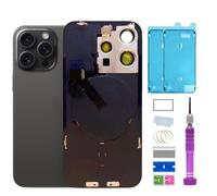 15 Pro Max Back Glass Replacement with Plate & Flex Cable and All Parts for iPhone 15pro Max Back Cover Glass (Black Titanium, 6.7 Inch) + Waterproof Tape + Repair Tools (Black Titanium)