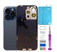 15 Pro Max Back Glass Replacement with Plate & Flex Cable and All Parts for iPhone 15pro Max Back Cover Glass (Blue Titanium, 6.7 Inch) + Waterproof Tape + Repair Tools (Blue Titanium)