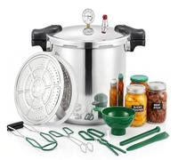 15 quart High capacity pressure cookers with cooking rack canning pressure canner with gauge Explosion proof safety valve Extra-large size great for big canning jobs/natural gas-open flame