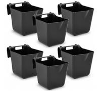15 Quart Horse Feed Bucket, Heavy Duty Plastic Livestock Feeding Pails, Black, Pack of 6, Multipurpose Water & Feed Tubs for Horse, Pony, Goat, Farm Stable Use
