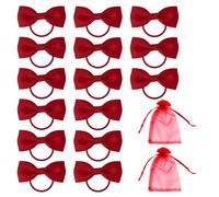 15 Red Bow Hair Ties with 2 Gauze Bags - School Hair Accessories for Girls
