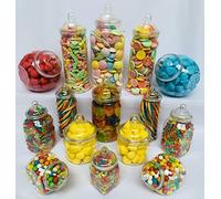 15 Retro Mixed Plastic Sweet Jars for Pick & Mix, Victorian Sweet Shop, Candy Buffet Kit, Party Pack