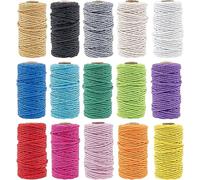 15 Rolls Colored Macrame Rope(3mm x 480 Yards), 4-Strand Twisted Soft Cotton Colored Rope, Natural Cotton Craft Cord for Handmade Crafts, Wall Hanging, Plant Hanger, Knitting, DIY Projects(15 Colors)