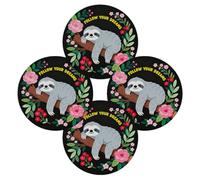 15" Round Placemats Set of 4, Follow Your Dreams Sloth Heat Resistant Washable Table Mats, Non Slip Wipeable Place Mats for Kitchen Dining Holiday Party Table Decor, Indoor & Outdoor Use