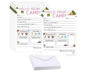 15 Set Summer Camp Letter Writing Kit with Envelopes 5. 12 x 7. 87 inch Outdoor Adventure Camp Game Card Campers Fill in the Blank Notes of Boys and Girls Camping Activity Counselor Gift (white)