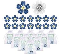 15 Sets Forget Me Not Gifts Pin Badge Alzheimer's Dementia Awareness Brooch with Memorial Poem Cards & Organza Bags for Celebration of Life Funeral Memorial Favours Charity Event Fundraise