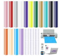 15 Sheets 33 x 33 cm Smart Vinyl Permanent for Cricut Explore 3 / Maker 3 with 3 Plotter Transfer Film Set, Vinyl Plotter Film Plotter Film Self-Adhesive for DIY, Mobile Phone Case, Laptops, Cups