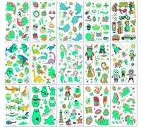 15 Sheets Children'S Glow In The Dark Cartoon Temporary Tattoos Featuring Dinosaurs Mermaids Unicorns Cars Animals And Sharks.