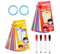 15 Sheets Flash Cards Add and 15 Sheets Subtraction Cards, Maths Exercise Cards, Wipe Clean Without Smudging, Maths Facts Index Cards Reusable (Addition + Subtraction)